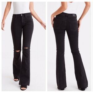 american eagle super stretch hi rise slim flare black denim jeans size 14 short